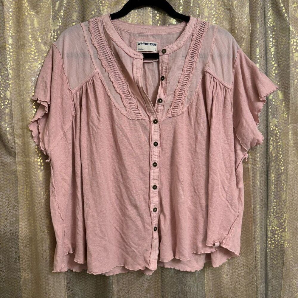 Free People We The Free Blush Pink Sophia Button Down Blouse Small NWOT